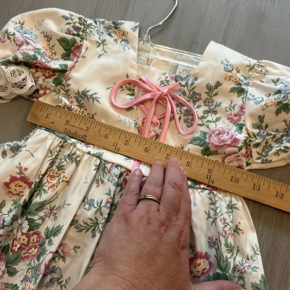 NWT Spiegel Floral Milkmaid Toddler Dress Sz 3T Lace Cottage Victorian Vtg 90s